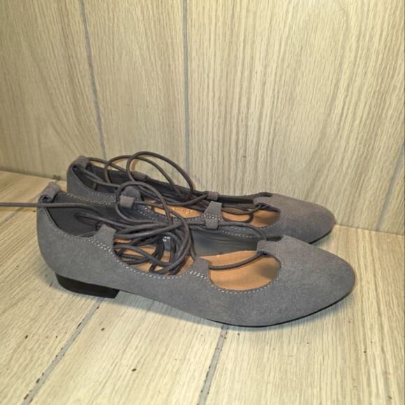 Soft Surroundings Womens Suede Leather Lace Up Ballet Flats Size 6.5 Gray - Picture 1 of 7